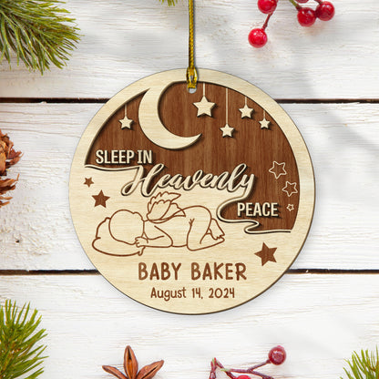 Custom Sleep In Heavenly Peace Memorial 2-Layers Wood Ornament