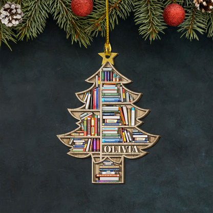 Custom Name Christmas Book Tree Name 2-Layers Wood Ornament