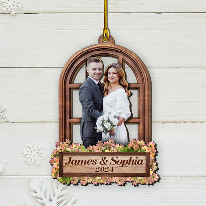 Custom Wedding Photo Window Frame 2-Layer Wood Ornament