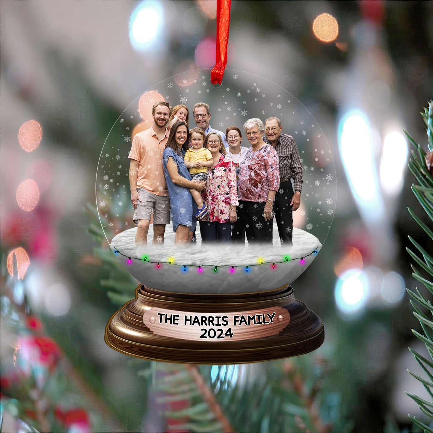 Custom Photo Family Snowball Wood and Acrylic Ornament