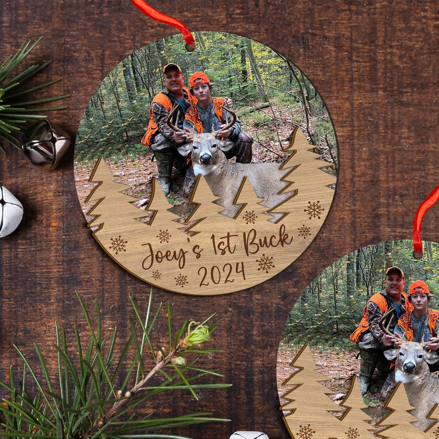 Custom Photo Hunting Wood and Acrylic Ornament