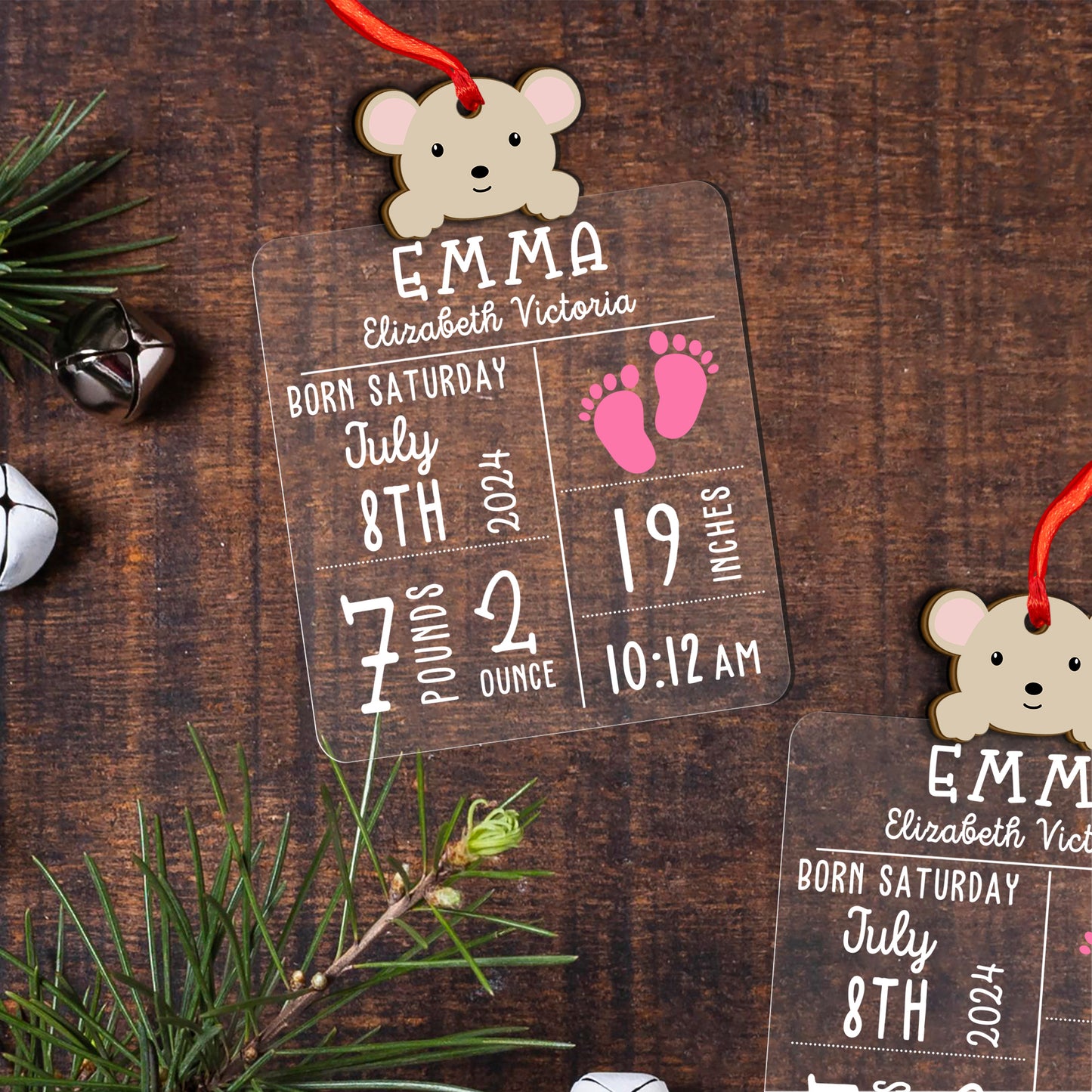 Custom Baby Stats Board Wood and Acrylic Ornament