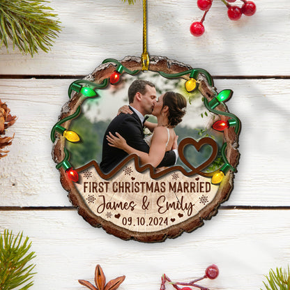 Custom Wedding Photo 2-Layer Wood Slice Ornament