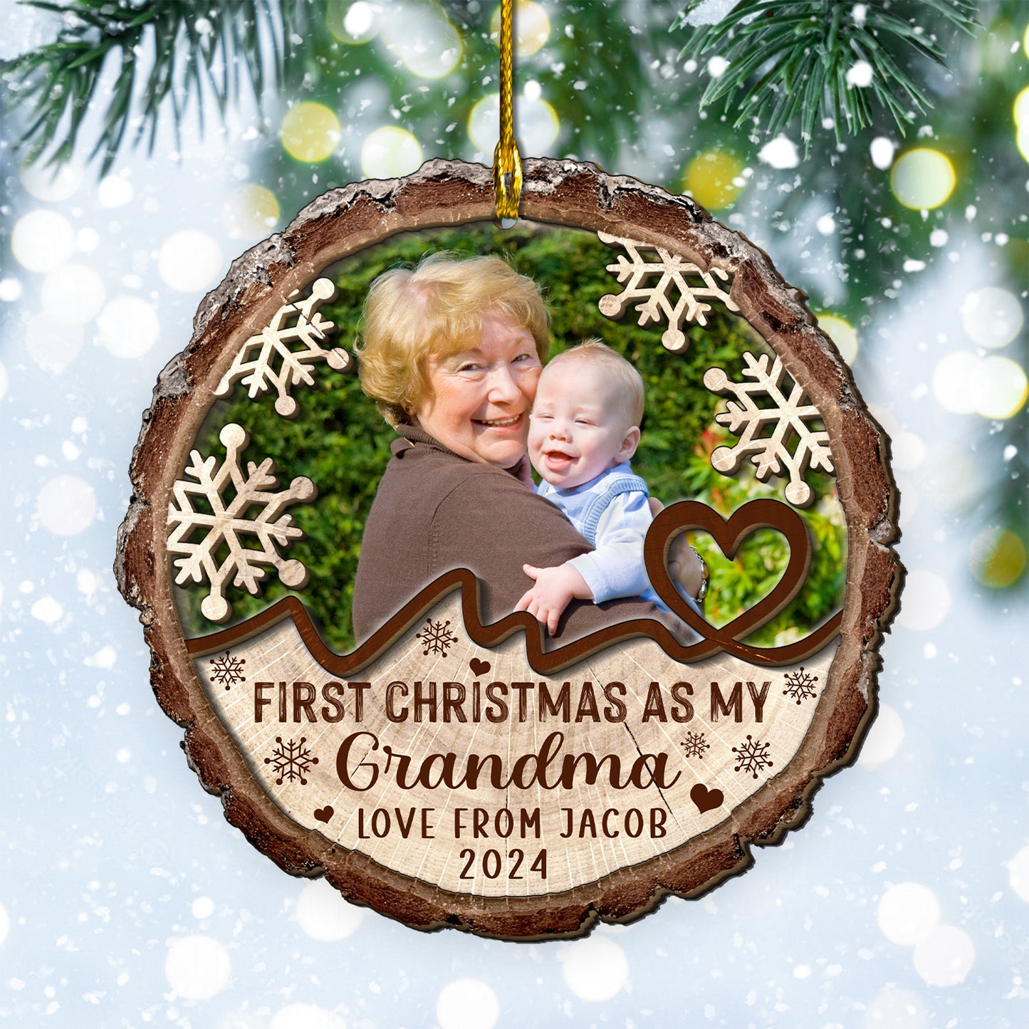 Custom Grandma Photo 2-Layer Wood Ornament