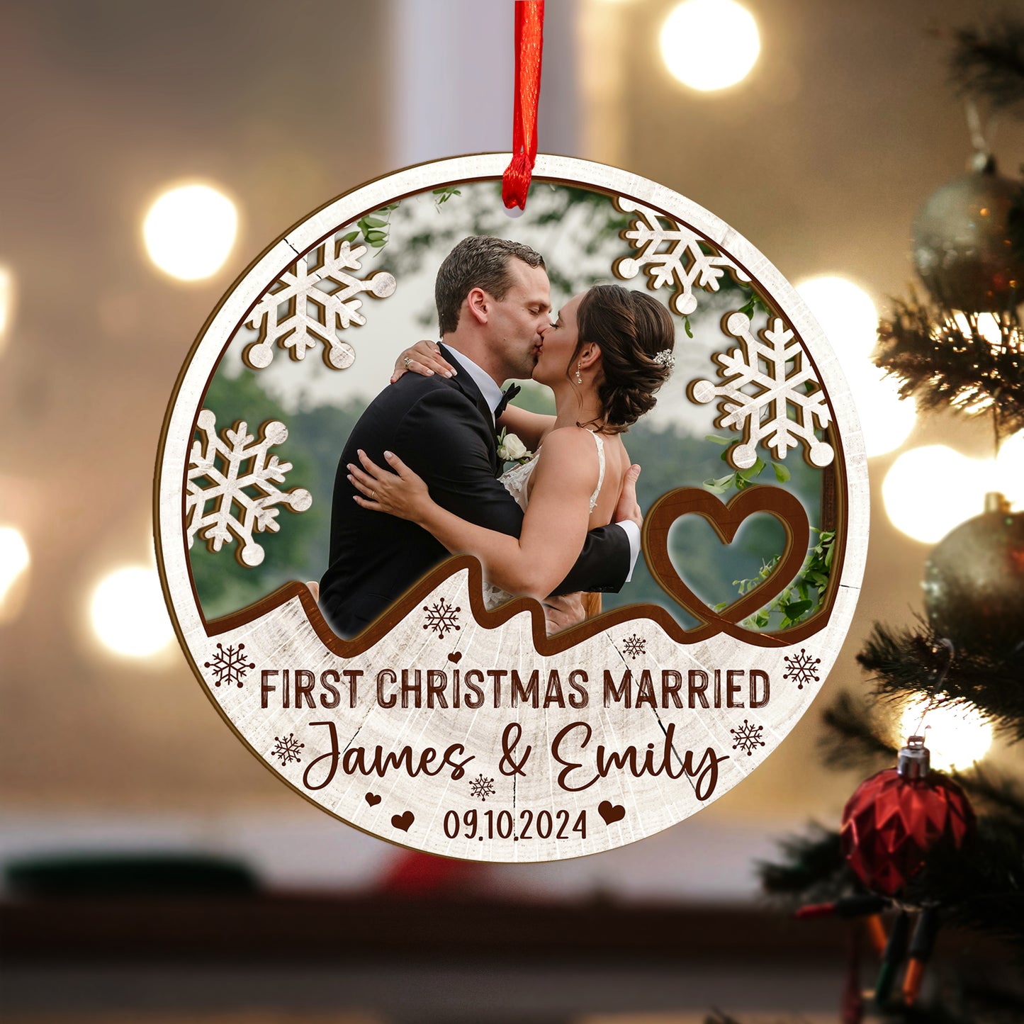 Custom Wedding Photo Wood and Acrylic Ornament