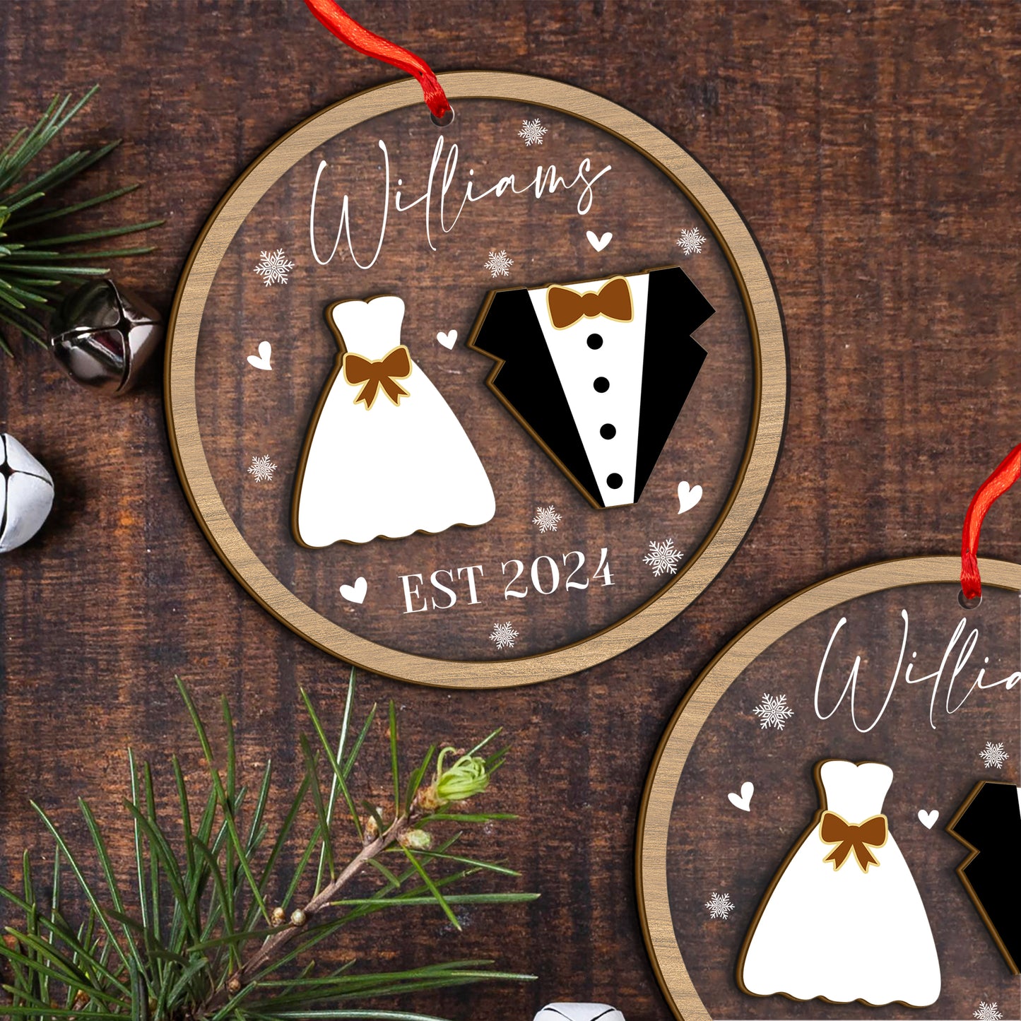 Custom Wedding Wood and Acrylic Ornament