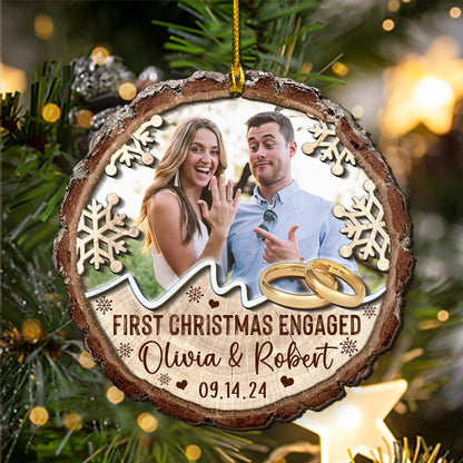 Custom Engaged Couple Photo 2-Layer Wood Ornament