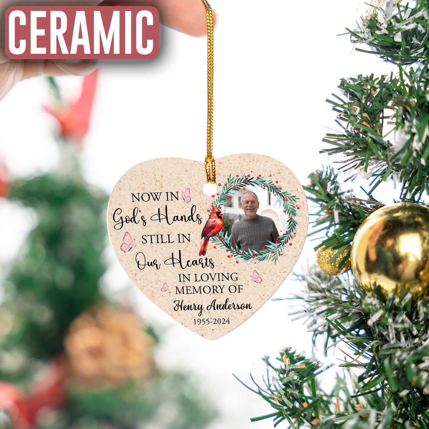 Custom Christmas Cardinal Memorial Photo Ornament