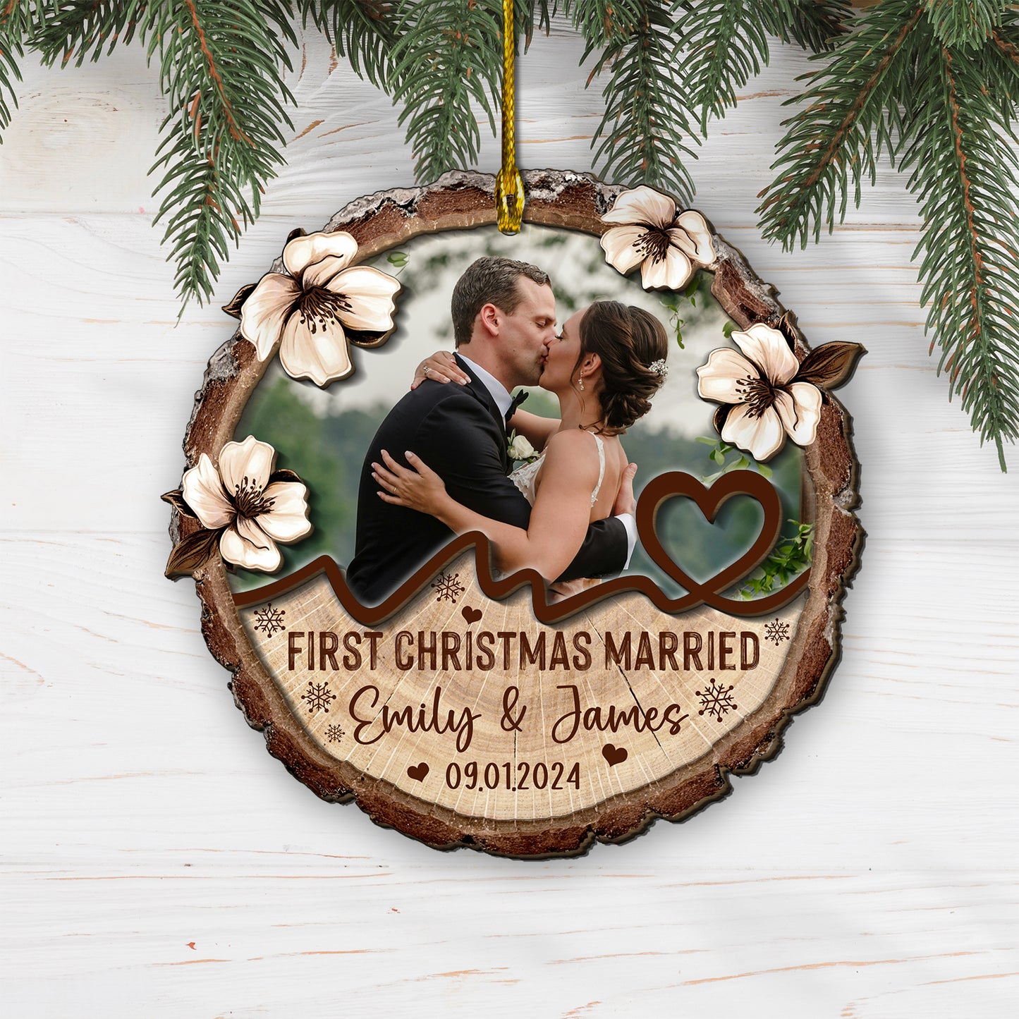 Custom Wedding Photo 2-Layer Wood Ornament