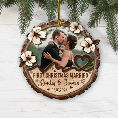 Custom Wedding Photo 2-Layer Wood Ornament