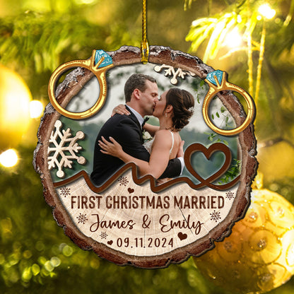 Custom Wedding Photo 2-Layers Wood Slice Ornament