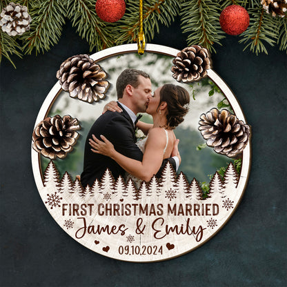 Custom Wedding Photo 2-Layers Wood Ornament