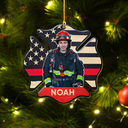 Custom Firefighter Photo Christmas Ornament