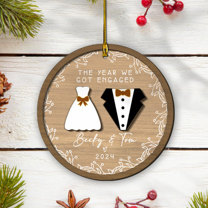 Custom Engaged Couple 2-Layers Wood Ornament