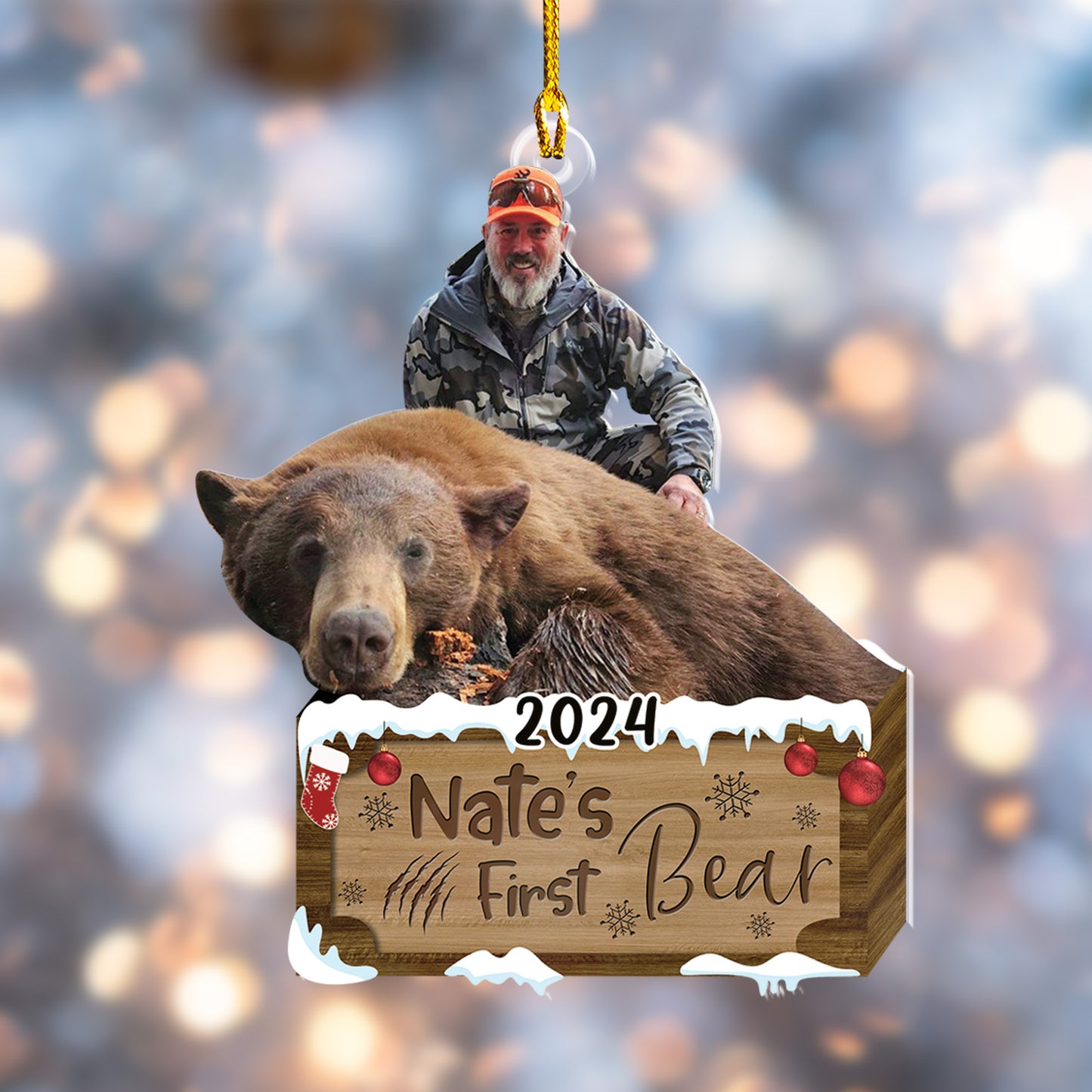 Custom Bear Hunting Photo Ornament