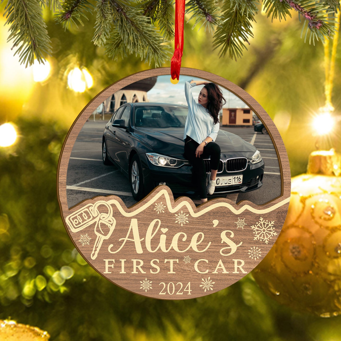 Custom First Car Wood and Acrylic Ornament