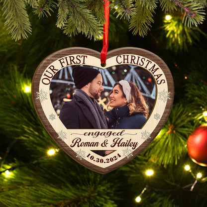 Custom Photo Couple Our First Christmas Wood and Acrylic Ornament