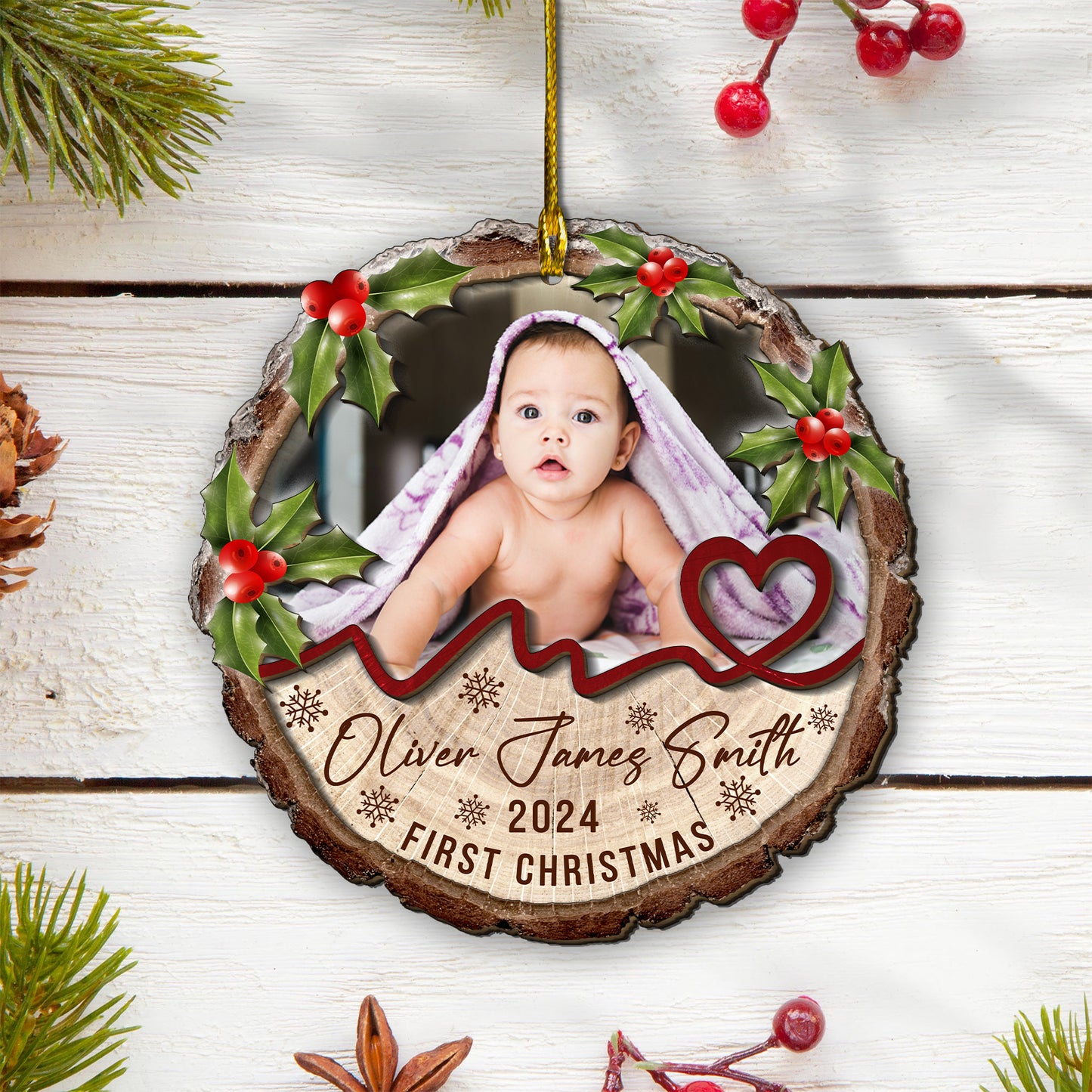 Custom Baby Photo 2-Layer Wood Ornament