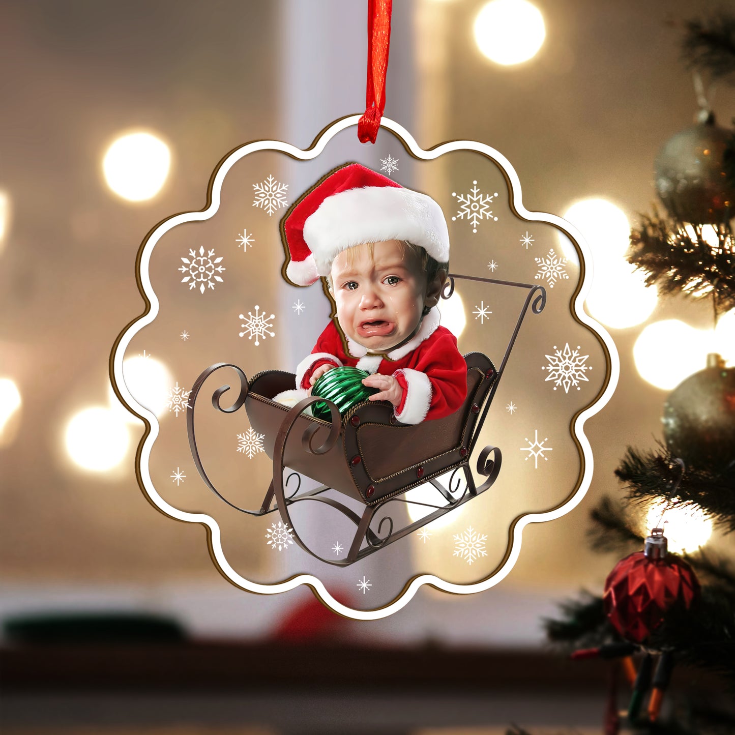 Custom Face Photo Baby Christmas Wood and Acrylic Ornament