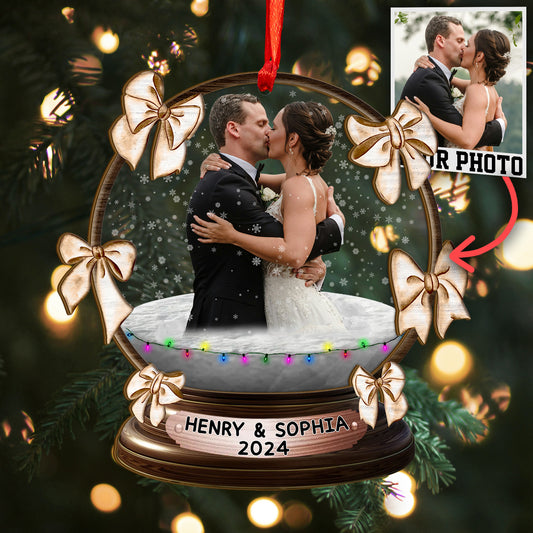 Custom Wedding Photo Snowball Wood and Acrylic Ornament