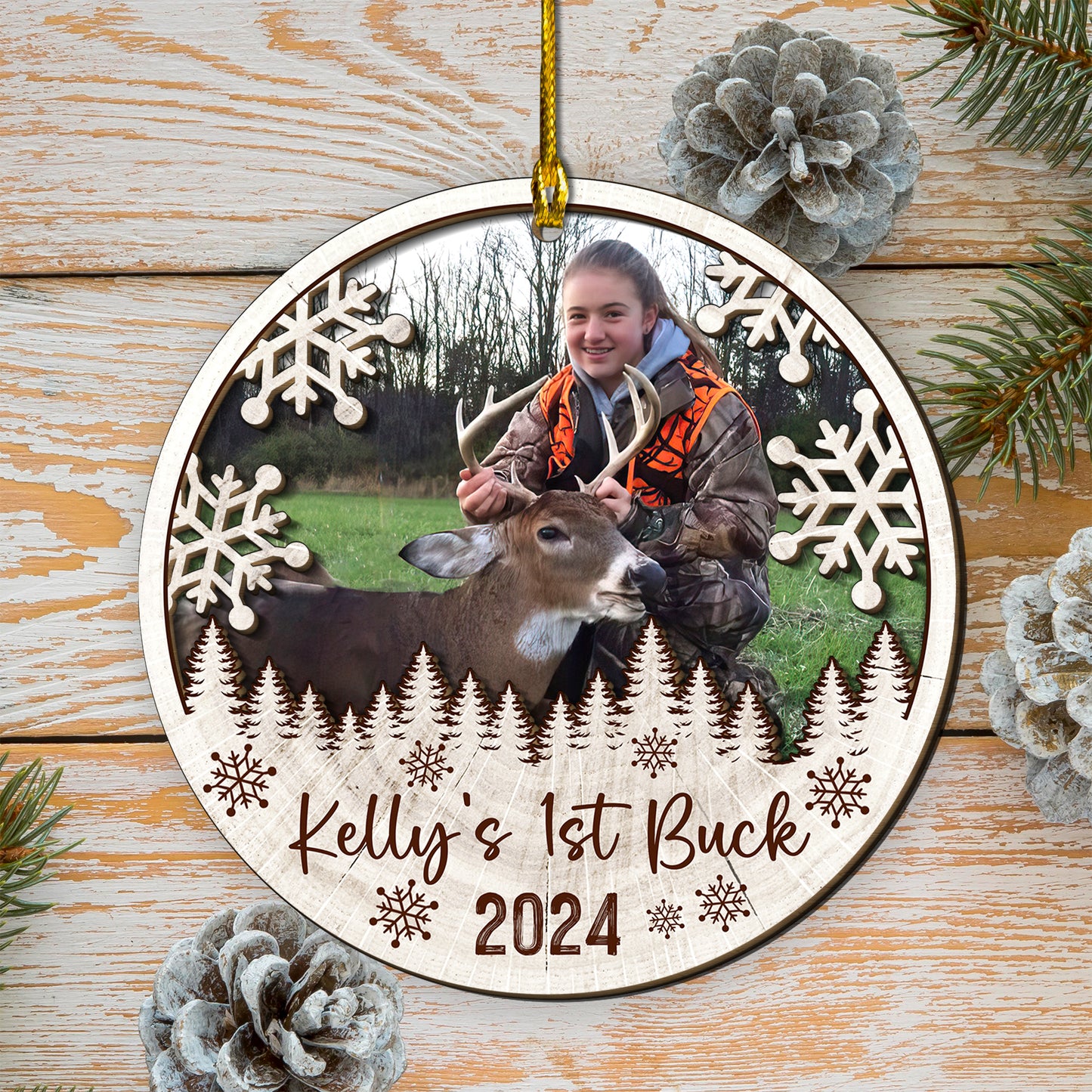 Custom Hunting Photo 2-Layer Wood Ornament