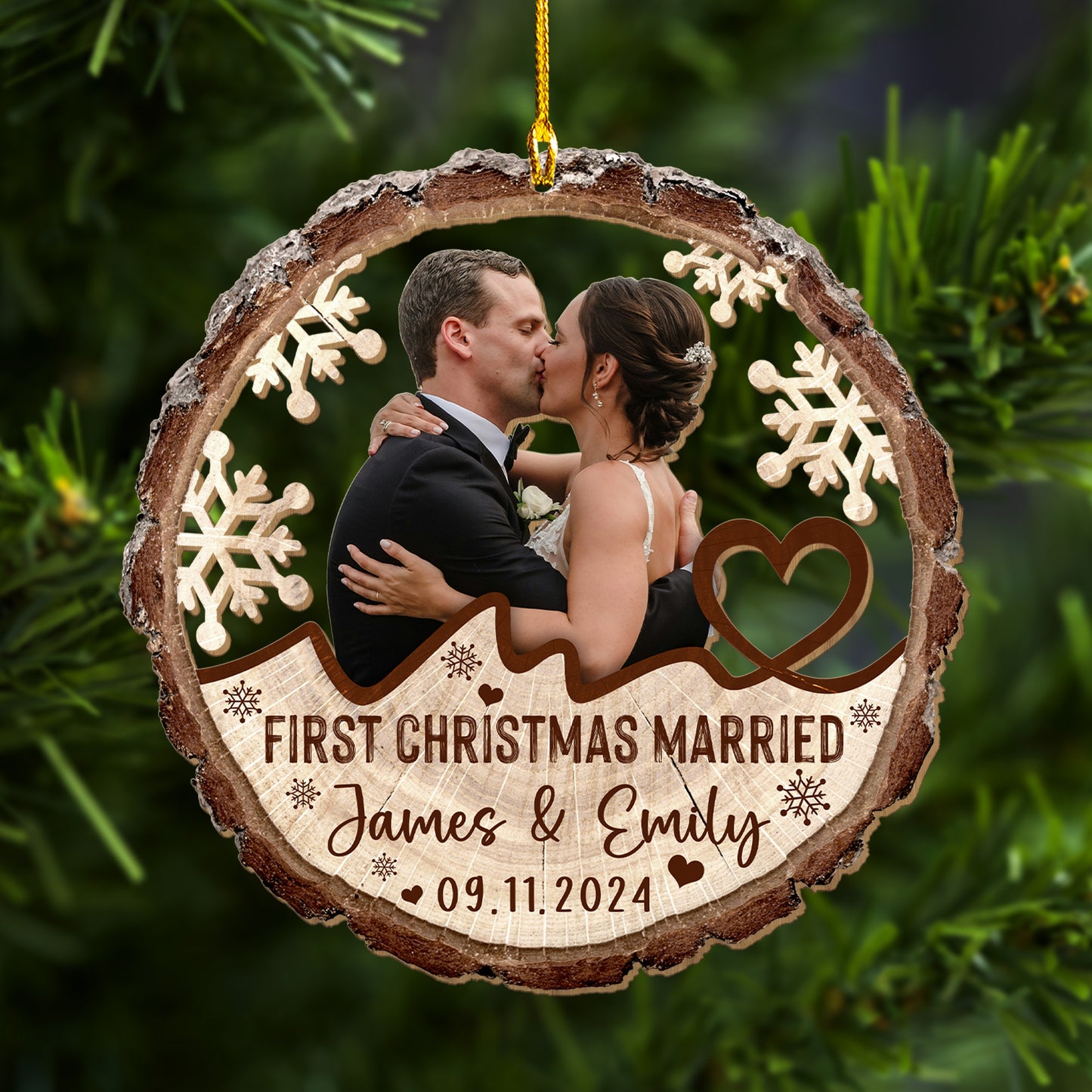 Custom Photo Wedding Wood Ornament