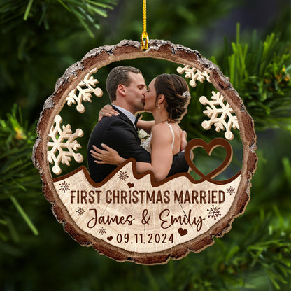 Custom Photo Wedding Wood Ornament