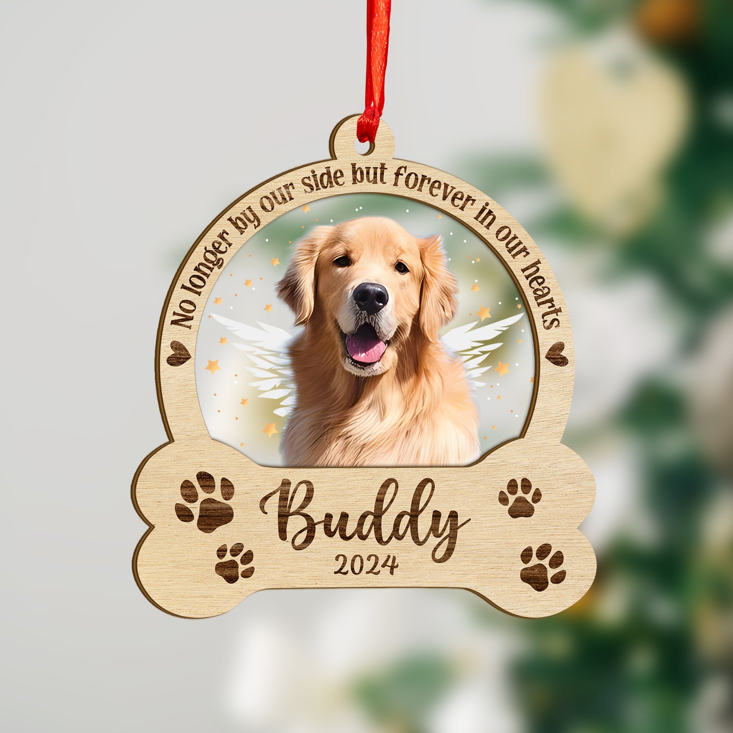 Custom Dog Memorial Photo Wood and Acrylic Ornament