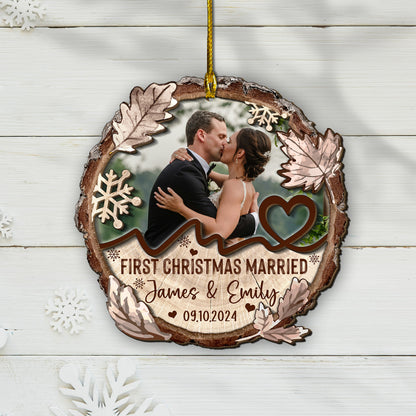 Custom Wedding Photo 2-Layer Wood Ornament