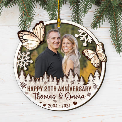 Custom Anniversary Photo 2-Layer Wood Ornament