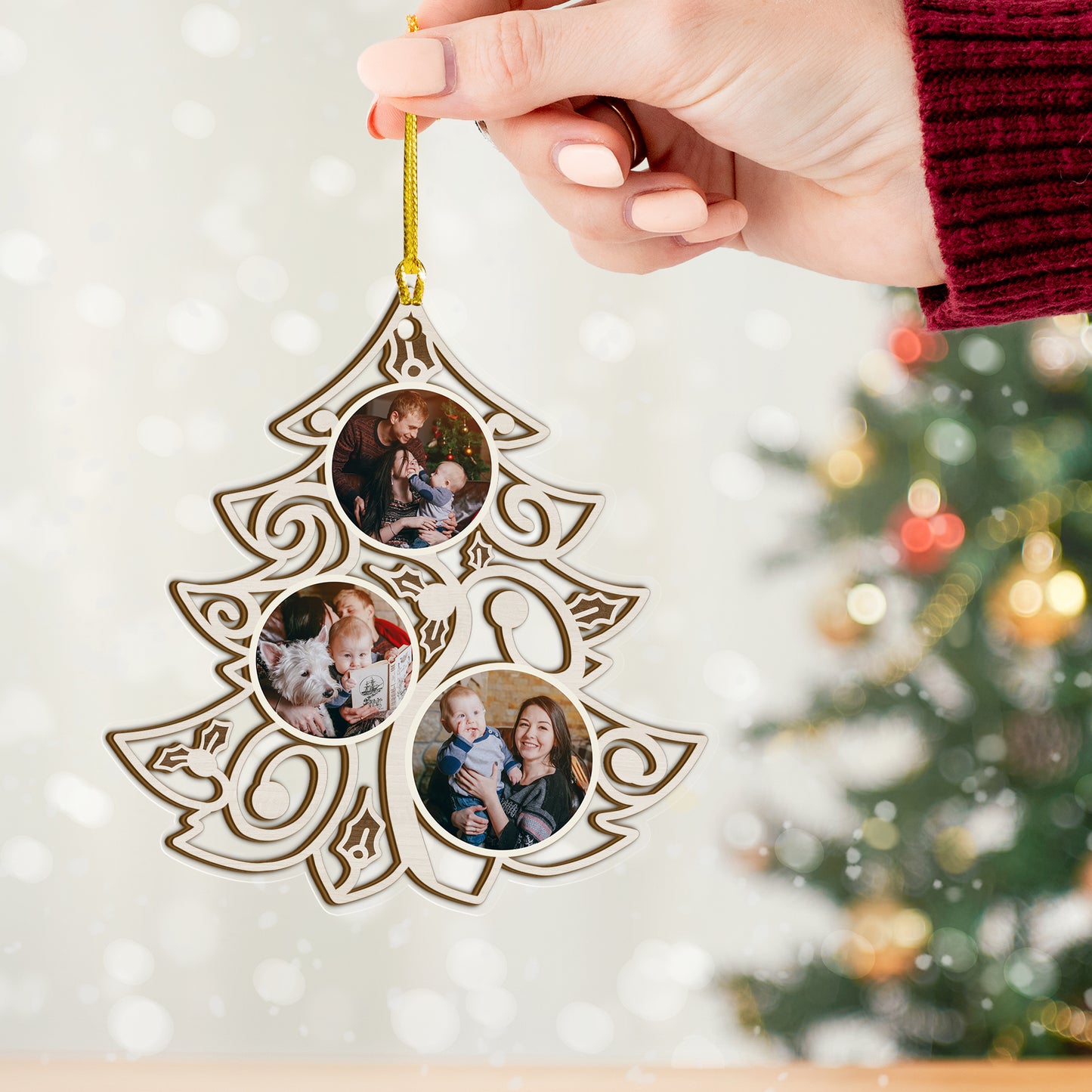 Custom Photos Family Tree Wood and Acrylic Ornament