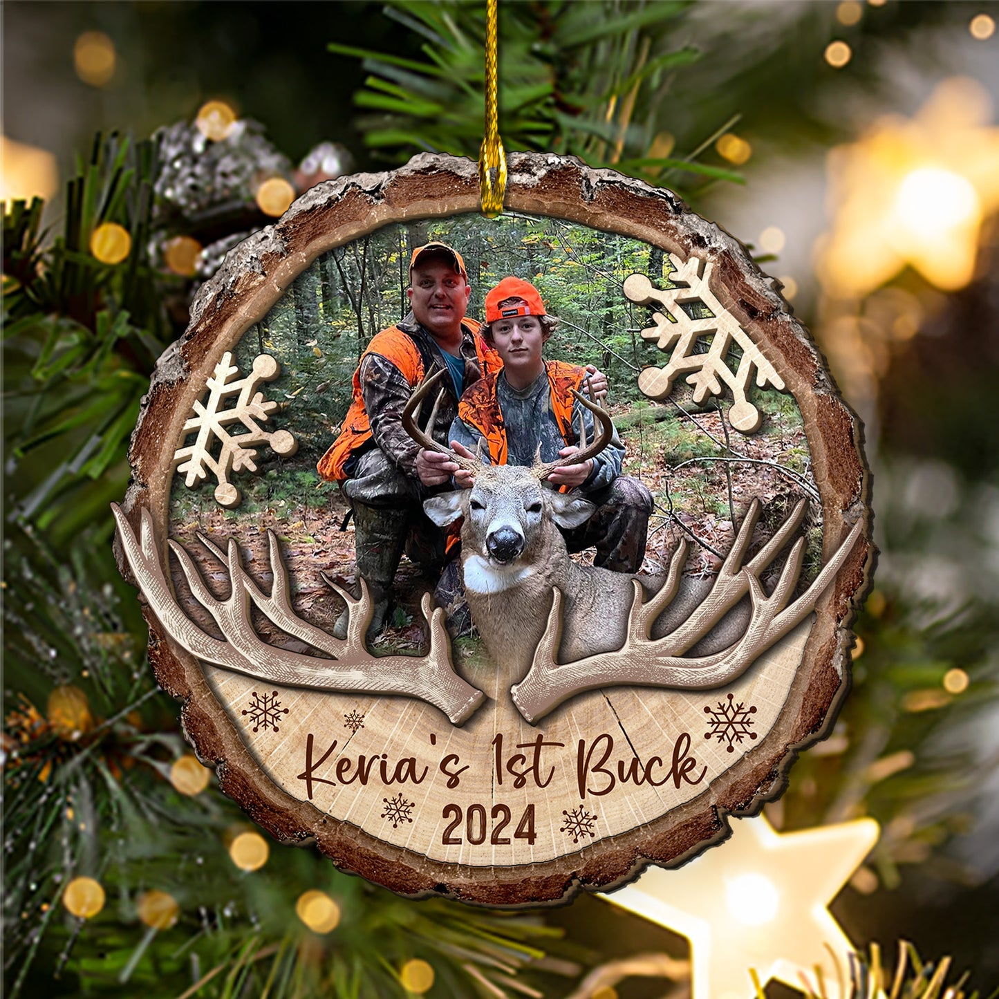 Custom Hunting Photo 2-Layers Wood Ornament