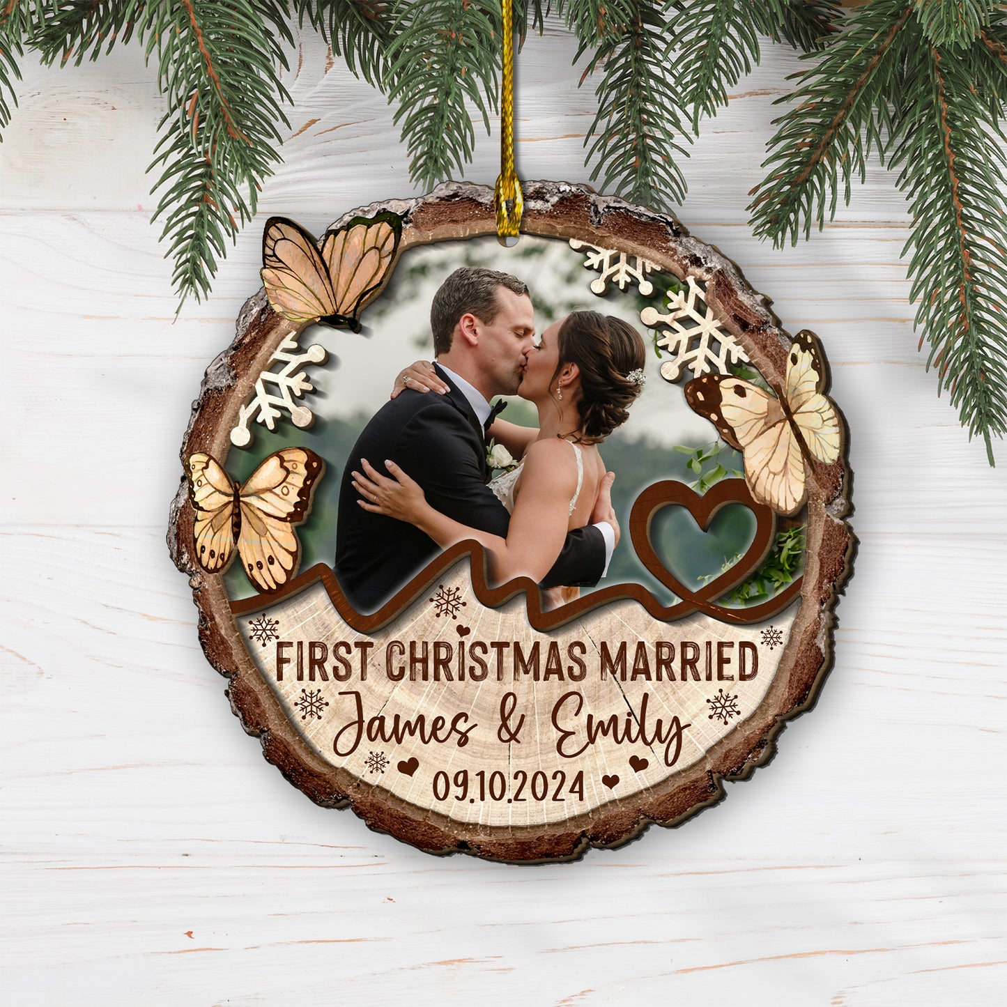 Custom Wedding Photo 2-Layer Wood Ornament