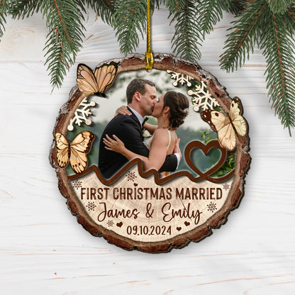 Custom Wedding Photo 2-Layer Wood Ornament