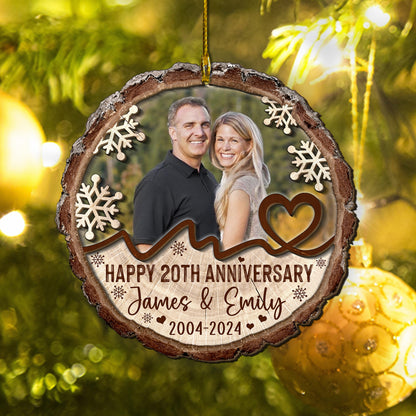 Custom Photo Couple Anniversary 2-Layer Wood Slice Ornament