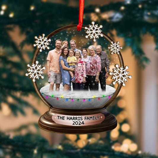 Custom Family Photo Snowball Wood and Acrylic Ornament