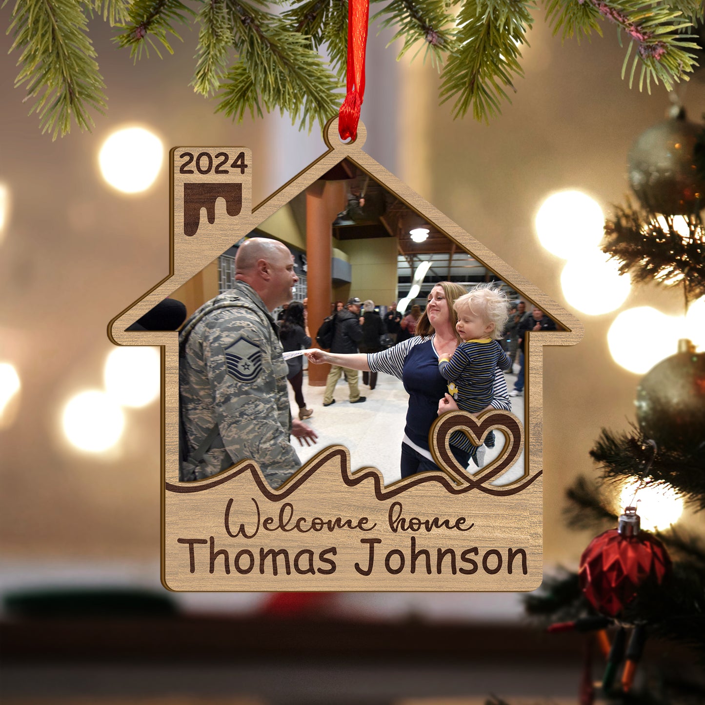 Custom Military Homecoming Photo Wood and Acrylic Ornament