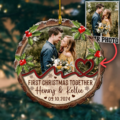 Custom Couple Photo 2-Layer Wood Slice Ornament