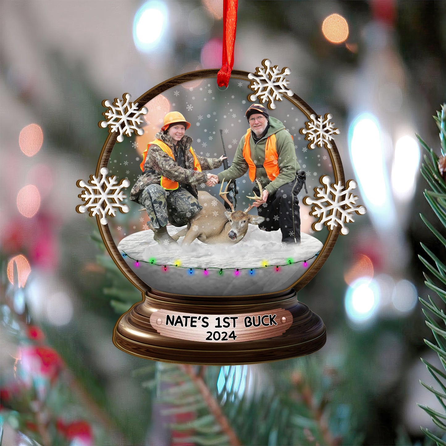 Custom Hunting Photo Snowball Wood and Acrylic Ornament