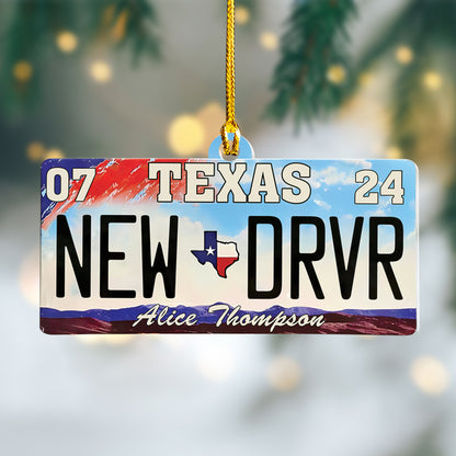 Custom New Driver Name Texas Plate Ornament