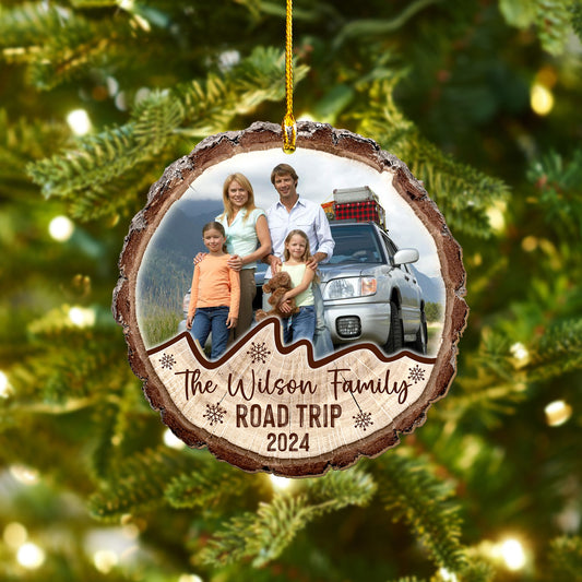 Custom Road Trip Family Photo Wood Slice Ornament