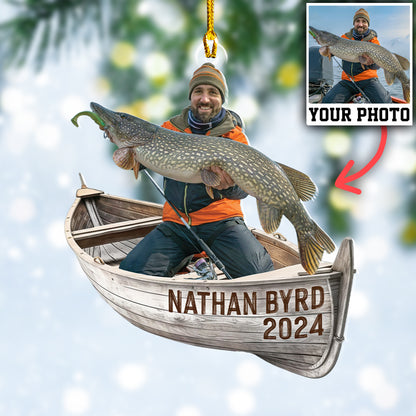 Custom Fishing Photo Vintage Boat Ornament