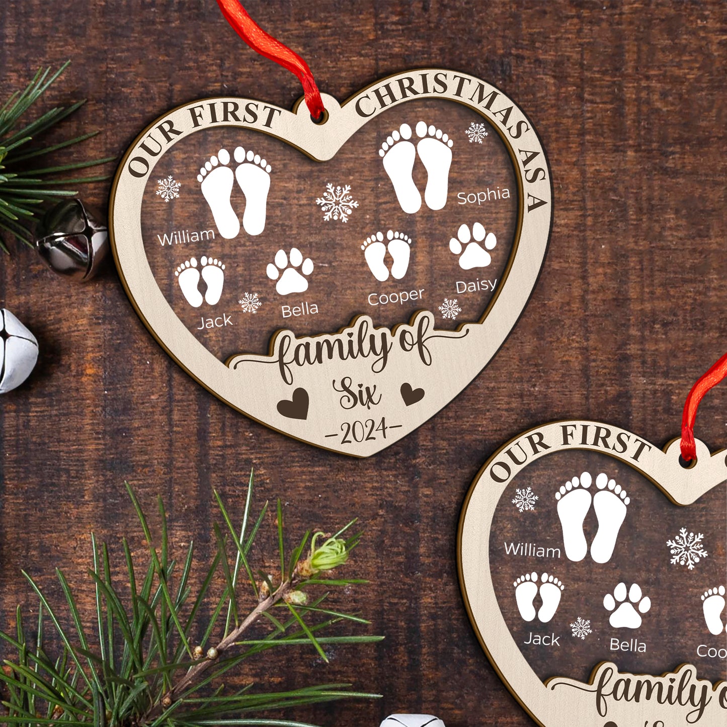 Custom Family Members Names Wood and Acrylic Ornament