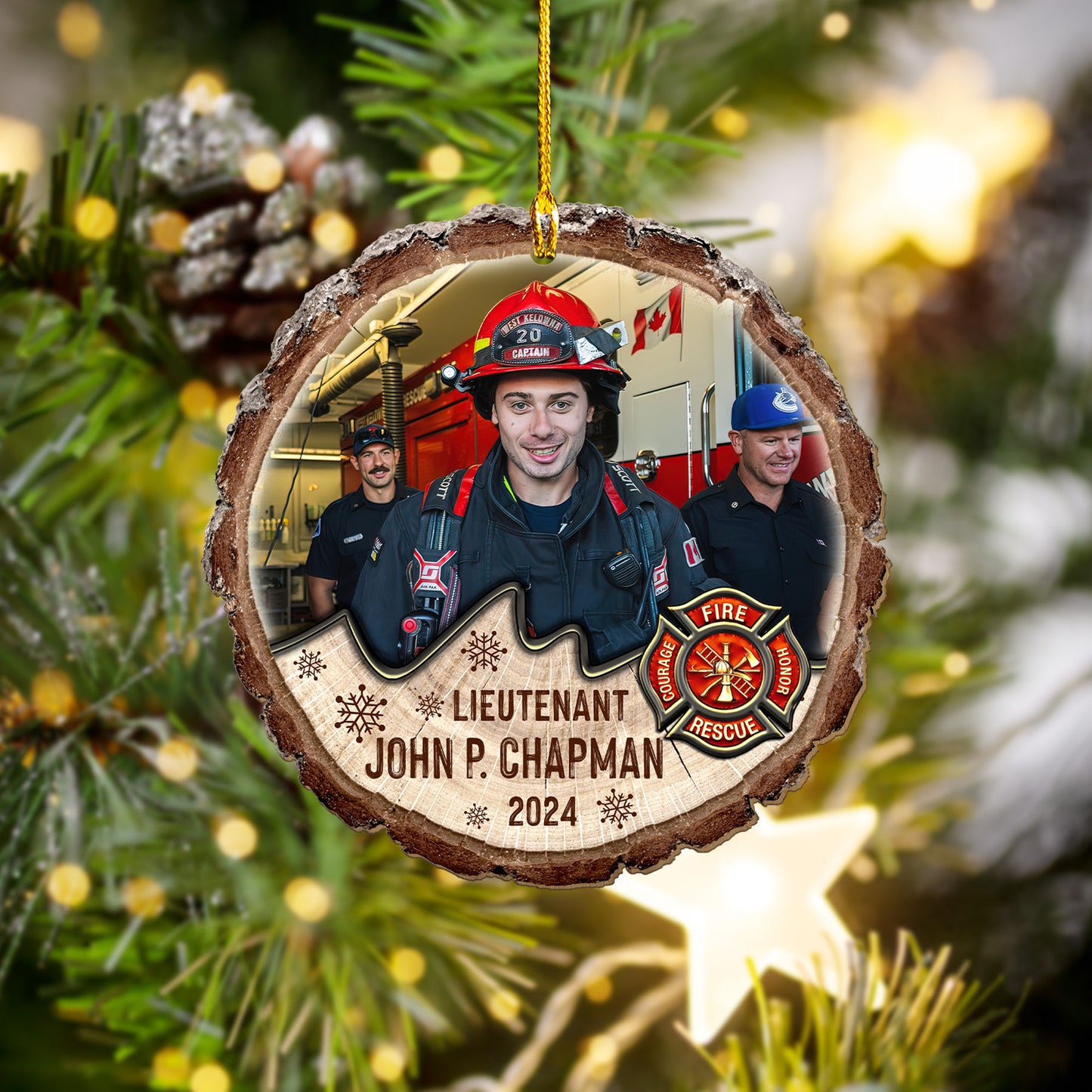 Custom Photo Firefighter Wood Slice Ornament