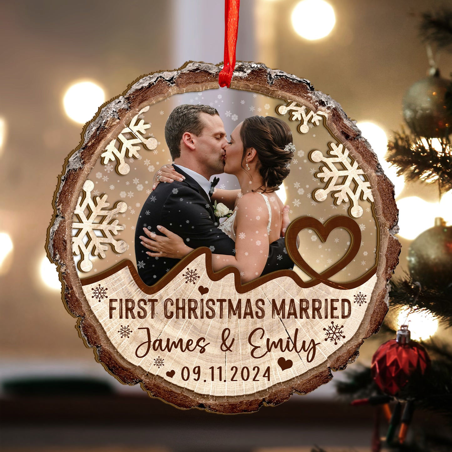 Custom Wedding Photo Wood and Acrylic Ornament