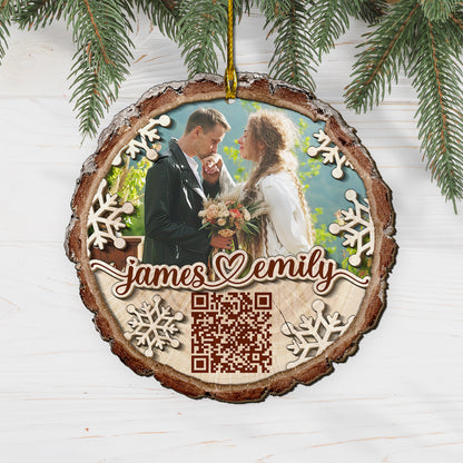 Custom Wedding Video QR Code 2-Layer Wood Slice Ornament