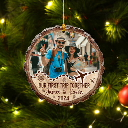 Custom Couple Travel Wood Slice Ornament