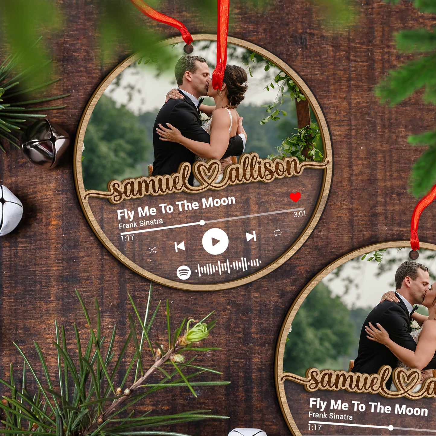 Custom Song Photo Wedding Couple Wood and Acrylic Ornament