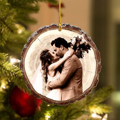 Custom Photo Couple Sketch Art  Wood Slice Ornament