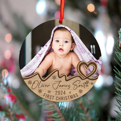 Custom Photo Baby First Christmas Wood and Acrylic Ornament